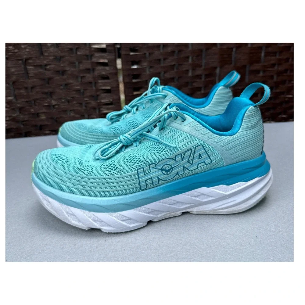 Hoka One One Bondi 6 Running Shoes Women 6.5 Aqua Blue Max Cushion Comfy All Day
